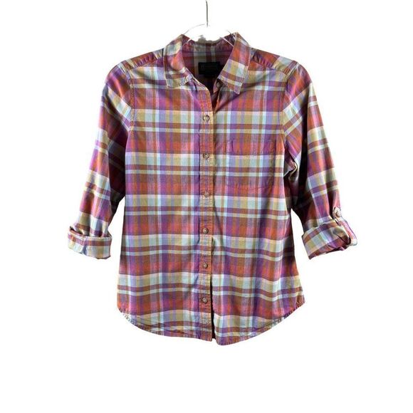 Pendleton Plaid Collared Button Up Roll-Tab Sleeve Casual Shirt Top Pink Small - Picture 1 of 8